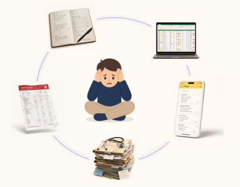 The old way of coaching: notebooks, spreadsheets, notes, and paper files