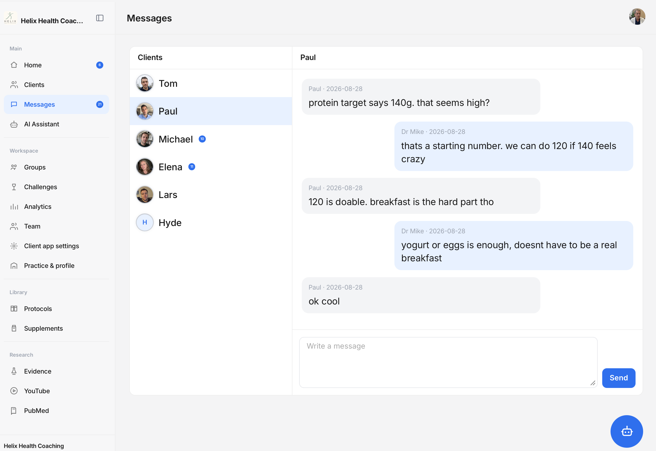 Messages workspace